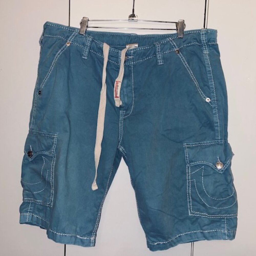 True Religion Azure Blue Shorts, Knee Length, Size 40, Canvas